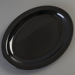 Carlisle FoodService Products Kingline Plastic Oval Platter Oval Tray for Home and Restaurant, Melamine, 12 x 9 Inches, Black, (Pack of 12) - Bloomnest