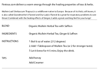 FIRE TEAS Organic Mullein Leaf Herbal Tea w/Ginger & Saffron - Respiratory & Lung Cleanse Herbal Tea, Mucous Membranes Support, Great Health Benefits, Loose Leaf - - Bloomnest
