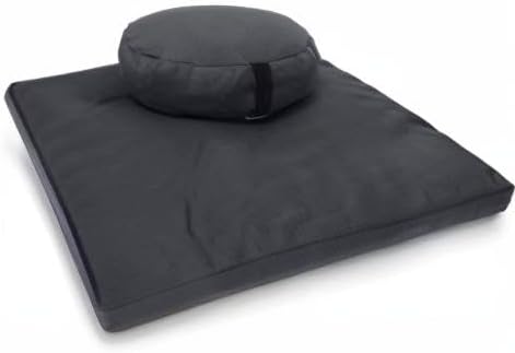 Meditation Cushion Mat Set HEMP - Oval Zafu Floor Pillow Organic Buckwheat Pillow + Cotton Filled HEMP Zabuton Prayer Pad - Meditation Pillow Yoga Knee Pad - Made in USA - 18" Oval, SHADOW GRAY Hemp - Bloomnest