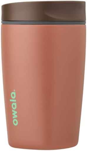 Owala SmoothSip Slider Insulated Stainless Steel Coffee Tumbler, Reusable Iced Coffee Cup, Hot Coffee Travel Mug, BPA Free 12 oz, Grey/Brown (Cozy Cocoa) - Bloomnest