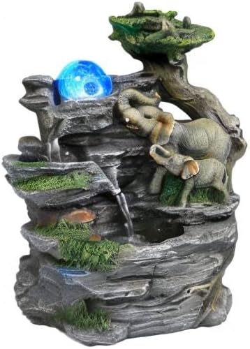 BEAMNOVA Tabletop Fountain,Relaxation Water Feature Feng Shui Indoor Fountain of Elephant Sculpture with Colorful Spinning Ball for Home Office Desktop Décor - Bloomnest