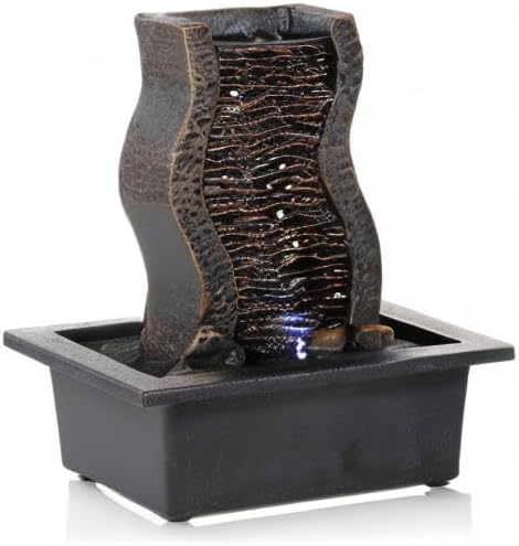 Dyna-Living Water Fountains Indoor Tabletop Water Fountain with LED Lights Feng Shui Waterfall Fountain for Modern Home Decor Office Living Room Decoration