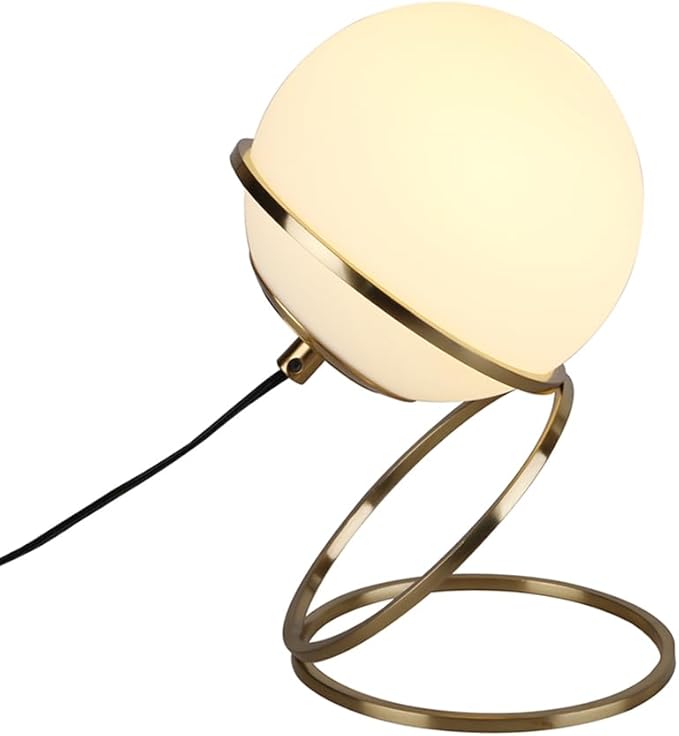 Mid Century Modern Table Lamp Glass Globe Table Lamps Minimalist Brass Table Lights for Bedroom Bedside Living Room Office Nightstand E26 Dimmable Switch Aesthetic Lamp - Bloomnest