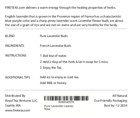 FIRE TEAS Pure Lavender Buds Loose Leaf Tea - - Bloomnest