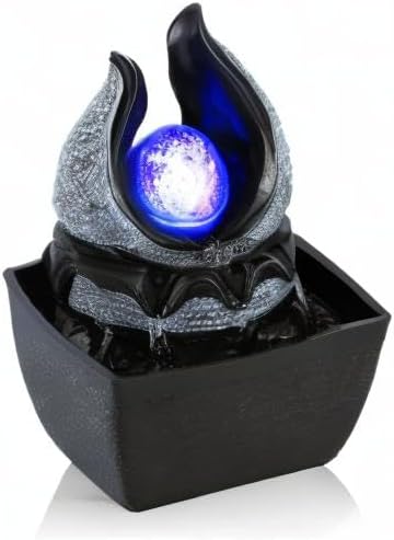 WICHEMI Water Fountains Indoor Waterfall Fountain Mini Tabletop Fountain with LED Rolling Ball Water Feature Indoor Zen Meditation for Home and Office Indoor Spaces Decor (Style 1) - Bloomnest