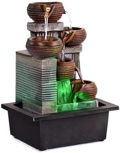 Indoor Fountains and Waterfalls from 5-Tiered Pots-12โH Tabletop Water Fountain-Desk Fountain-Office Decor with Audible Calming Waterfall Sounds-Zen Fountain with Color Lights - Bloomnest