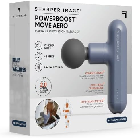 Sharper Image Powerboost Move Aero 3.0 – Mini Percussion Massage Gun| Updated Soft-Touch Design, Carrying Bag, 4 Nodes| Portable Full Body Back & Shoulder Massager| Deep Tissue Massage Tool Gift - Bloomnest