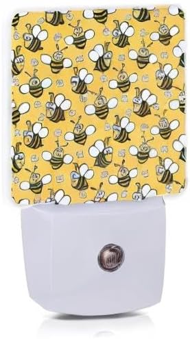 Bee Night Light,Cute Cartoon Bees Plug-in Night Lights with Dusk-to-Dawn Sensor for Bedroom, Bathroom and Living Room Sleep Friendly lamp for Women/Girls/Boys Gift,0.5W
