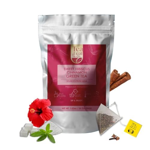Tealeaf & Co. Sweet Hibiscus Cinnamon Green Tea with Hibiscus, Cinnamon, Stevia & Clove - Green Tea Bags with Fresh Herbs and Spices (Low Caffeine) - 100 Teabags - Bloomnest