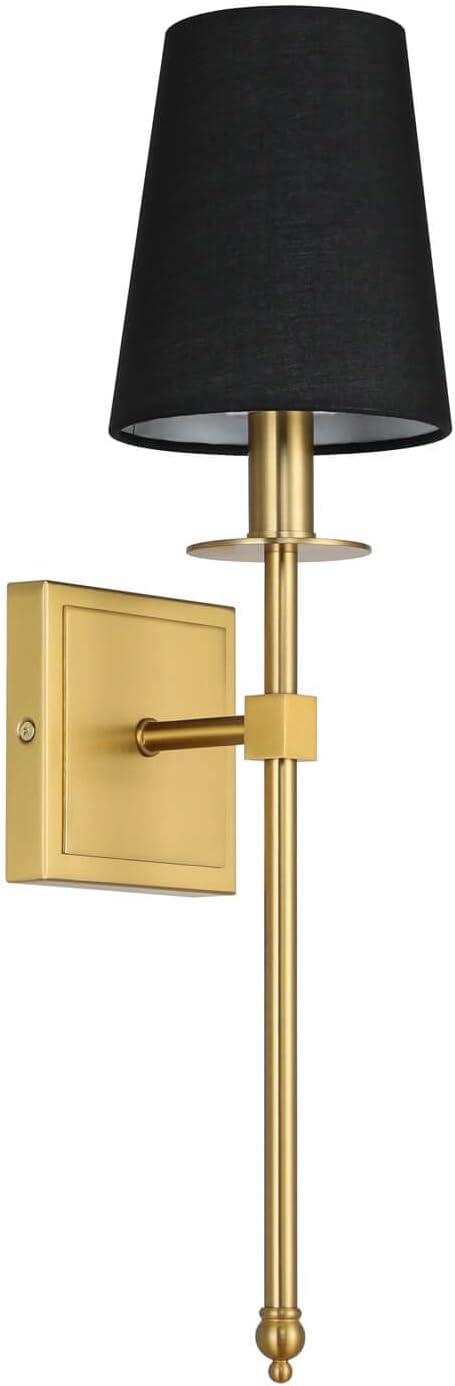 XiNBEi Lighting Wall Sconces Set of 2, Hardwired Brushed Brass Sconce Lighting with Black Fabric Shade Modern Wall Mount Light Fixture for Bathroom Bedroom Living Room Hallway XB-W1307-BS - Bloomnest