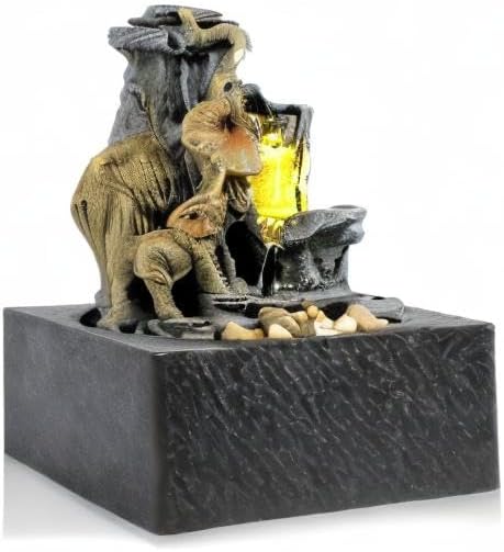 BEAMNOVA Tabletop Fountain,3 Tiered Elephant & Baby Elephant Indoor Fountains,with LED Light Water Feature for Home Office Décor - Bloomnest