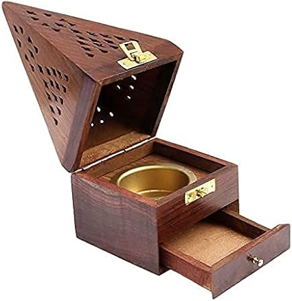 Wooden Incense Sticks Holder Wooden Pyramid Incense Box Ash Catcher Home Fragrance Stand Holder Agarbatti & Dhoop Dan(Box) Brown(Triangular) - Bloomnest