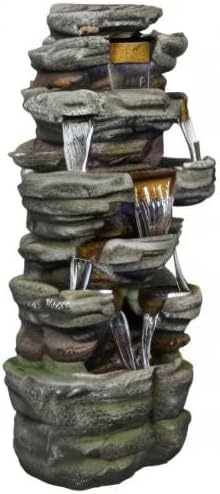 Naturefalls 47.2inches Outdoor Rockery Water Fountain with Led Lights - Poly-Resin Rock Cascading Water Fountains - Relaxation Water Features for Patio, Yard, Deck, Garden Decor - Bloomnest