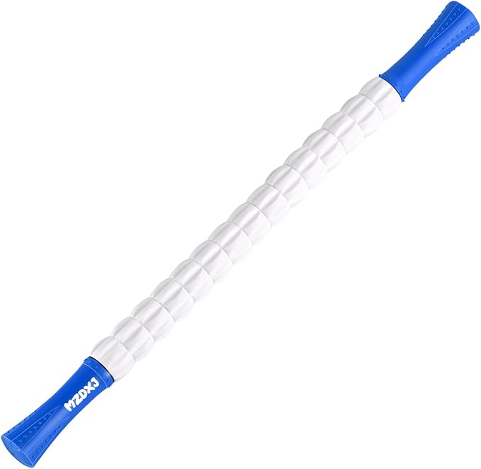 Muscle Roller Massage Roller Stick- Deep Tissue Fascia Blaster for Myofascial Pain Relief, Lymphatic Drainage & Body Sculpting, Handheld Physical Therapy & Recovery Tool (Blue White-24 inch) - Bloomnest