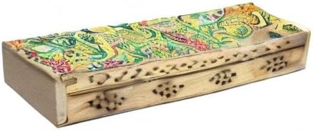 SOUL STICKS Handmade Carved Incense Burner Wooden Coffin Box with Storage Includes Go Away Evil Incense Sticks (Peace Art) - Bloomnest