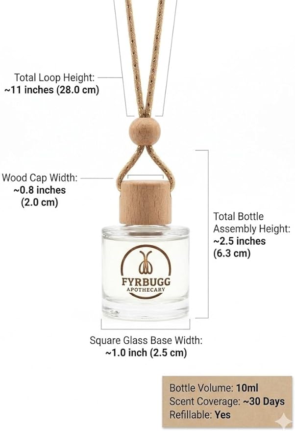 Hanging Car Air Diffuser - Glass and Wood Essential Oil Car Air Freshener - Long Lasting Rearview Mirror Scent - FyrBugg Apothecary, LLC - 10ml (A Day At The Spa) Bloomnest