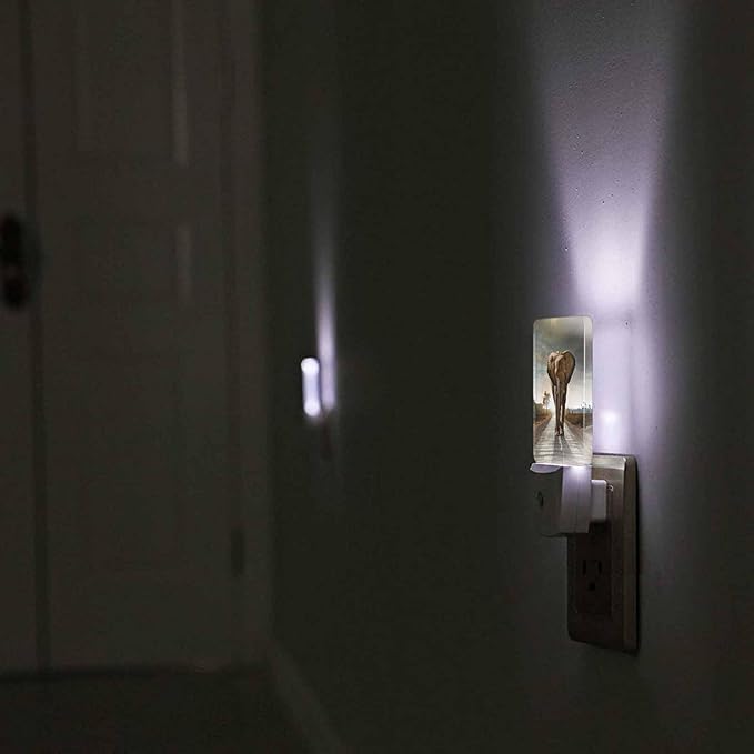 LED Night Light,Single Elephant Walking in Wild Road LED Night Light Plug into Wall with Dusk to Dawn Light Sensor White Energy Efficient Nightlight for Bedroom Hallway Living Room Kitchen - Bloomnest