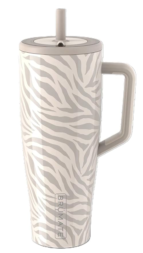 BrüMate Era 40 oz Tumbler with Handle and Straw | 100% Leakproof Insulated Water Bottle Tumbler with Lid and Flexible SoftSip Straw | Made of Stainless Steel | Cup Holder Friendly | 40oz (Zebra)