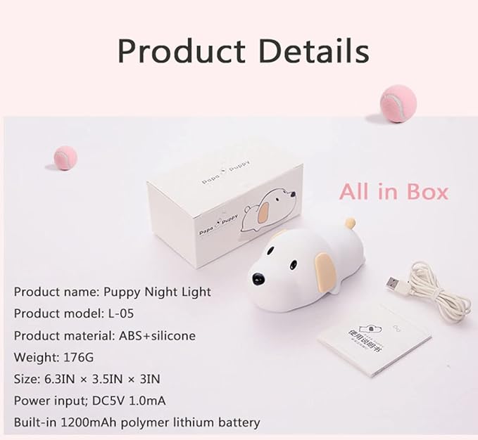 HAPPYBAG Kids Night Light,Cute Soft Silicone Dog Lamp Dimmable Nursery Portable Puppy Kawaii Lamps,Bedside Lamp for Baby and Toddler,Boy Girls - Bloomnest
