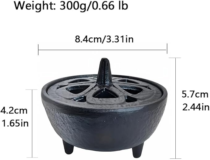 Small Cast Iron Incense Burner Holder, Home Decor, Bowl Design with Decorative Lid, Black Incense for Sticks, Resin, Cone Incense or Wax Melts - Bloomnest