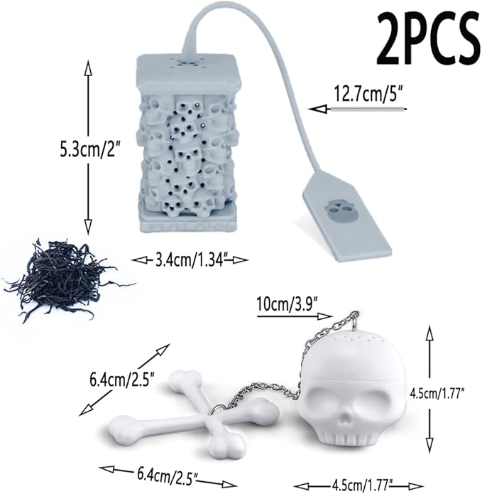 2pcs tea infuser, cute silicone tea infuser, loose tea leaf steeper, Creative design, easy to brew loose leaf tea, They are fun tea accessories for brewing tea(Skull + Tower)