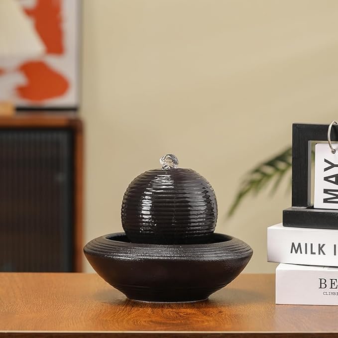 Ceramic Tabletop Fountain Water Feature for Indoor and Home Decoration Table Desk Office Patio (Black A154) - Bloomnest