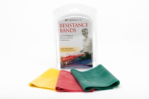 THERABAND Resistance Bands Set, Beginner Kit, Yellow, Red, Green, Latex Elastic Bands for Exercise & Physical Therapy, Strength Training Bands for Upper & Lower Body Fitness - Bloomnest