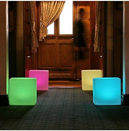 Mr.Go 14-Inch Color Changing LED Cube Light Stool, Glow Cube Seat for Kids, Modern LED Light Side Table, 16 RGB Colors LED Mood Lighting, Ideal for Home Garden Patio Bar Pool Party Decorative Lighting - Bloomnest