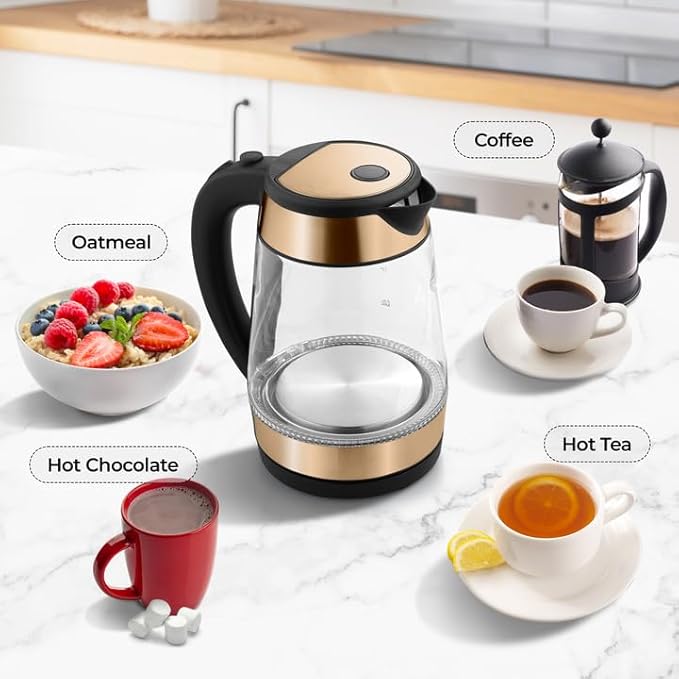 Zulay Kitchen Fast Boiling Electric Water Kettle - 1.7L, 1500W, Auto Shut-Off for Overboil & Boil Dry Protection, Cool-Touch Handle, 360° Base - Rapid Teapot Boiler For Coffee & Tea - Black Copper - Bloomnest
