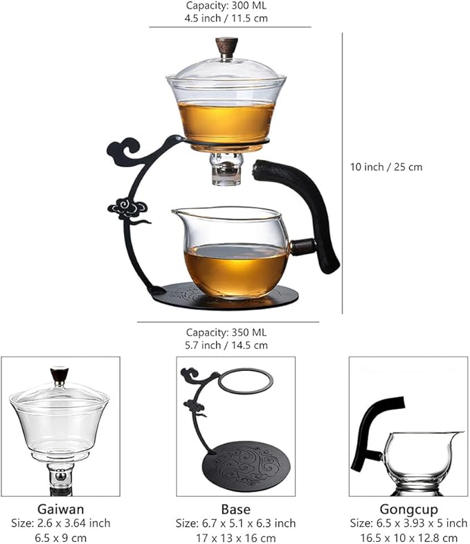 Lazy Kungfu Drip TeaPot, Heat Resistant Tea Set, Semi-Automatic Glass Teapot Suit for Magnetic Water Flow Wooden Glass Teapot Set - Bloomnest