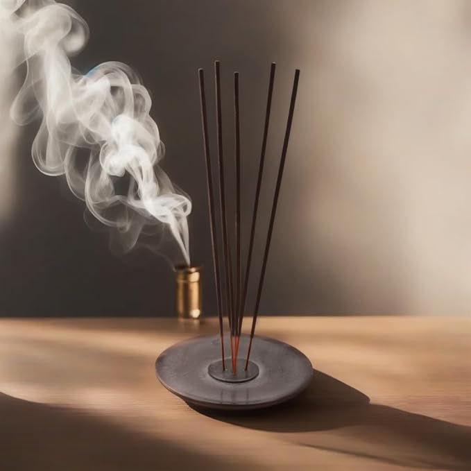 Handmade Natural Grey Marble Incense Stick Holder - Round Incense Burner With Multiple Holes For Incense Sticks. Decorative Ash Catcher For Home and Office Decor. (4 inch Diameter, Grey) - Bloomnest