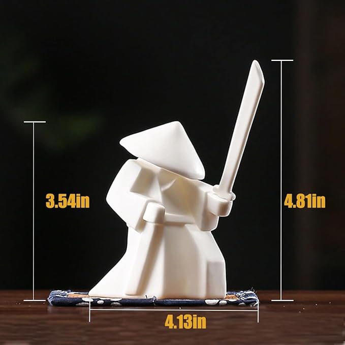 EAEMDY Samurai Figure Figurine Japanese Warrior Statue Decor for Table Room, Incense Holder for Stick Burner Incense Stick Holder, Kongfu Tea Pet Decoration (2. White A+B) - Bloomnest