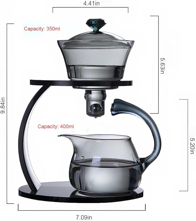 Magnetic Glass Tea Pot Semi Automatic lazy Kungfu Drip TeaPot Magnetic Rotation Heat Resistant Teapot Magnetic Attraction Water Rotating Cover Bowl Suitable for Home/Office Reception Tea Set - Bloomnest