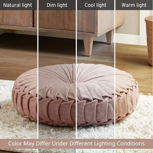 Intelligent Design Loretta Round Chenille Tufted Floor Pillow with Elegant Pleated Design, Large Boho & Vintage Decorative Throw Pillow for Sofa, Bed, or Chair, 22" x 6", Blush - Bloomnest