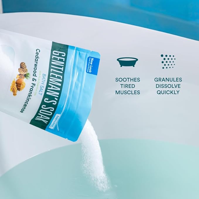 Gentleman's Bath Salt 32 Ounces Epsom Salt with Natural Cedarwood, Frankincense, Eucalyptus and Peppermint Essential Oils Plus Vitamin C in BPA Free Pouch with Easy Press-Lock Seal - Bloomnest