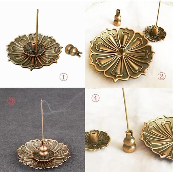 Incense Holder with Incense Stick Tray,Multi-Functional Incense Burner and Stick Holder Combo,Ash Holder (1, Bronzy,Dull Red)