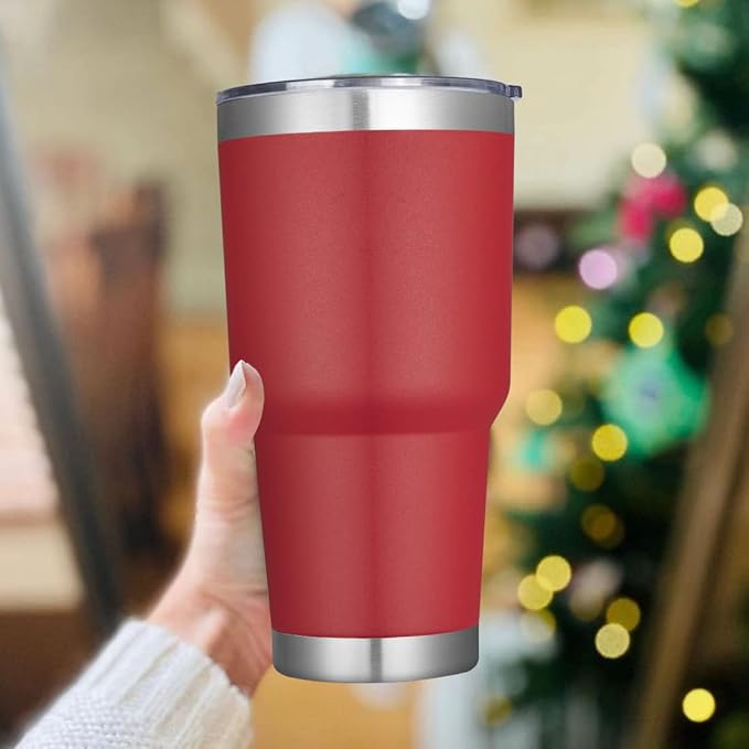 DOMICARE 30 oz Tumbler with Lid and Straw, Stainless Steel Tumblers Bulk, Insulated Vacuum Double Wall Travel Coffee Mug, Durable Powder Coated Tumbler Cups (Red, 12)