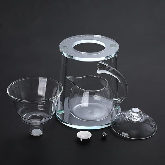 Lazy Kungfu Glass Tea Set Semi Automatic Drip Rotating with Infuser Glass Magnetic Teapot Set (Clear)