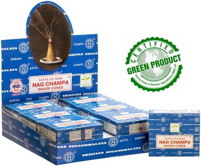 Satya Nag Champa Incense Cones for Meditation and Yoga, 48 Pieces, 4 Packs (Incense Dhoop Cones, NagChampa)