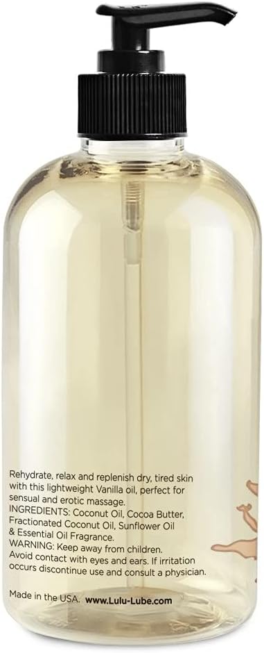Lulu Vanilla Massage Oil with Fractionated Coconut & Cocoa Butter, Deeply Nourishing Non-Greasy Body Oil for Smooth Skin & Relaxation, for Date Night, Couples Massage & Massage Therapy, 16 fl oz Pump - Bloomnest