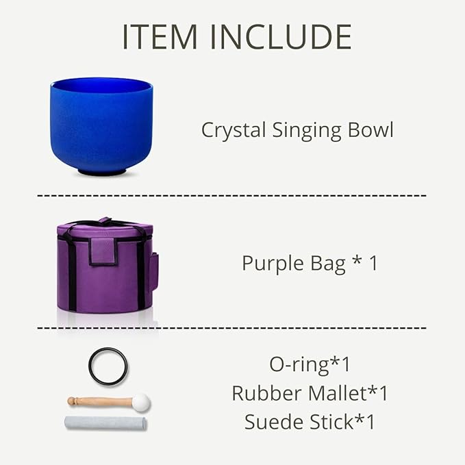 Indigo A Note Third Eye Chakra 8 inch Quartz Crystal Singing Bowl, for Healing Mindfulness Meditation Yoga Sound Baths, with Case Rubber Mallet - Bloomnest