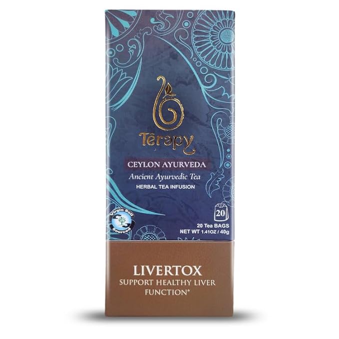 Tรฉrapy Ceylon LIVERTOX Organic Herbal Tea Bags | Helps with Liver Kidney Cleanse Detox & Repair | 100% Natural Ayurvedic Ingredients including Turmeric, Aloe Vera and Lemongrass | 20 Individually Wrapped Tea Bags - Bloomnest