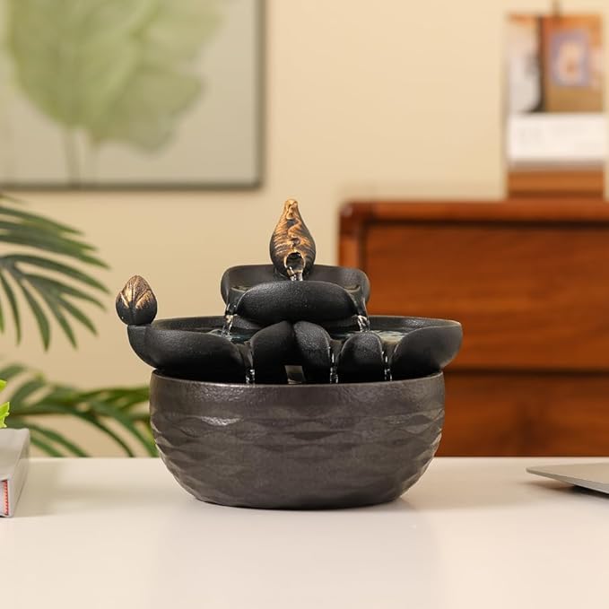Tabletop Ceramic Fountain Water Feature Home Kitchen Office Decoration Modern Design Style (Black) - Bloomnest