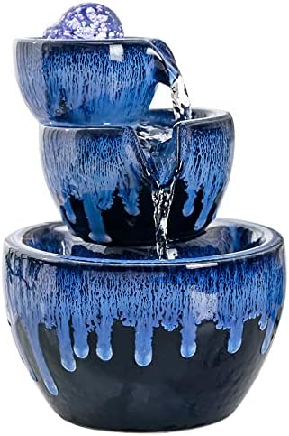 Ceramic Tabletop Fountain with Ball for Indoor Table Desk Office Home Decoration (Blue) - Bloomnest