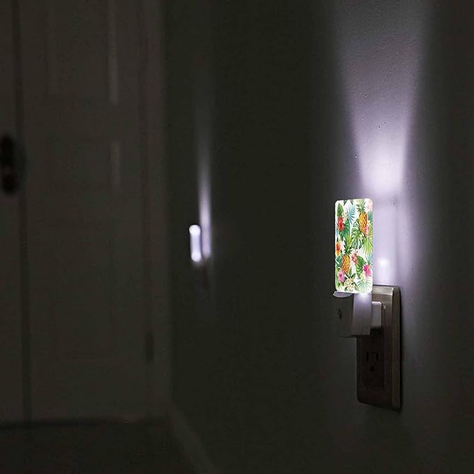 LED Night Light,Summer Hawaiian Botanical Floral Pineapple Flower LED Night Light Plug into Wall with Dusk to Dawn Light Sensor White Energy Efficient Nightlight for Bedroom Hallway Kitchen - Bloomnest