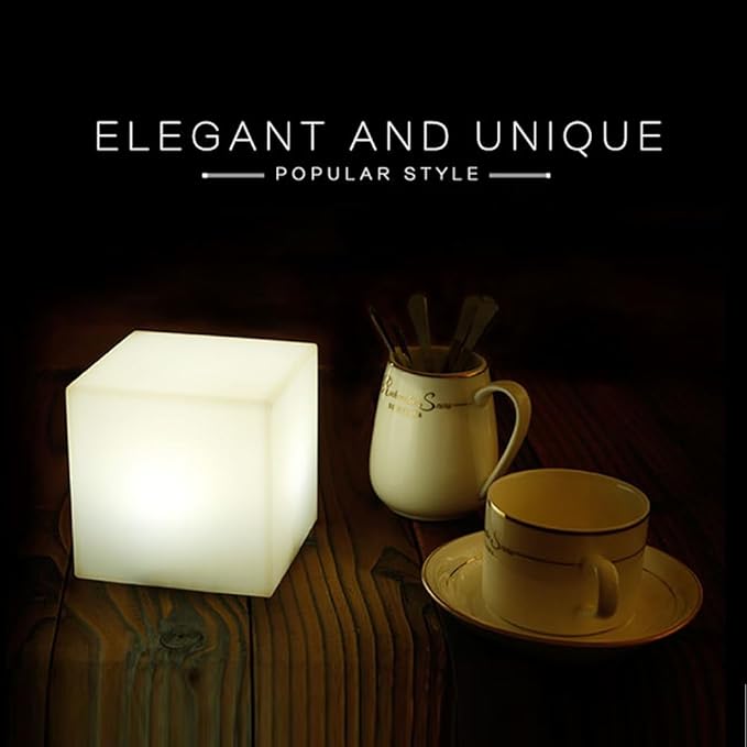 Mr.Go 4-inch Dimmable LED Night Light Mood Lamp for Kids and Adults - 16 RGB Colors - 8 Level Dimming - 4 Lighting Effect - Rechargeable - Remote Control - Decorative, Fun & Safe - White Finish Cube - Bloomnest