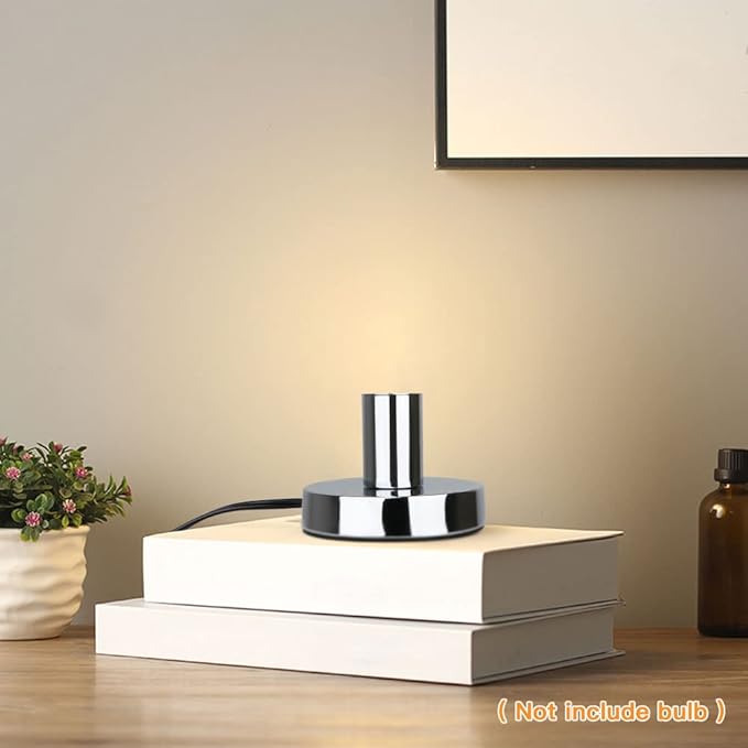 Helunsi Industrial Table Lamp Base, Silver E26 E27 Lamp Base Without Shade, Mini Short Desk Lamp Exposed Bulb Base, Simple Metal Edison Light Bulb Stand, with 5.8ft Cord Switch Plug Bulb Base Holder - Bloomnest