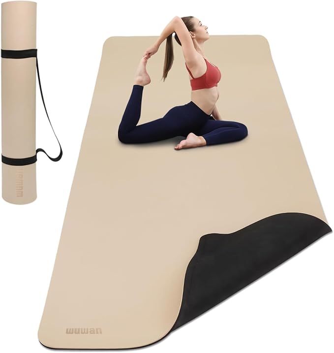 Yoga Mat Non-Slip Extra Thick 72"x32/24" Extra Wide Fitness Exercise Mat TPE Material High Elastic Hot Yoga Mat for Women Yoga Pilates Home Floor Workout (Cow Coffee) - Bloomnest