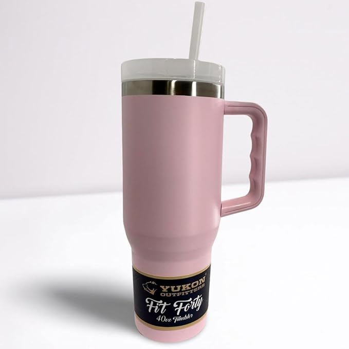 Yukon Outfitters Fit Forty 40oz Double Wall Vacuum Insulated Stainless Steel Tumbler with Reusable Straw & Ergonomic Handle | For Hot or Cold Beverage, Soft Pink - Bloomnest