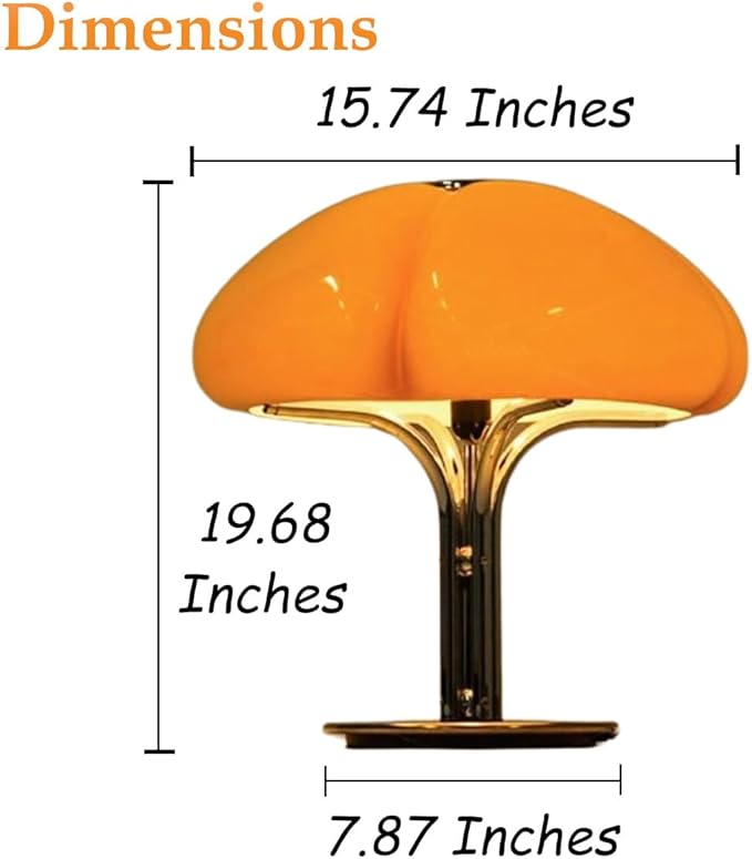 Mushroom Table Lamp with Caramel Lampshade,Art Deco Glass Desk Light with Chrome Base,Dimmable Small Nightstand Lamp,Mid Century Table Light for Living Room Bedroom - Bloomnest